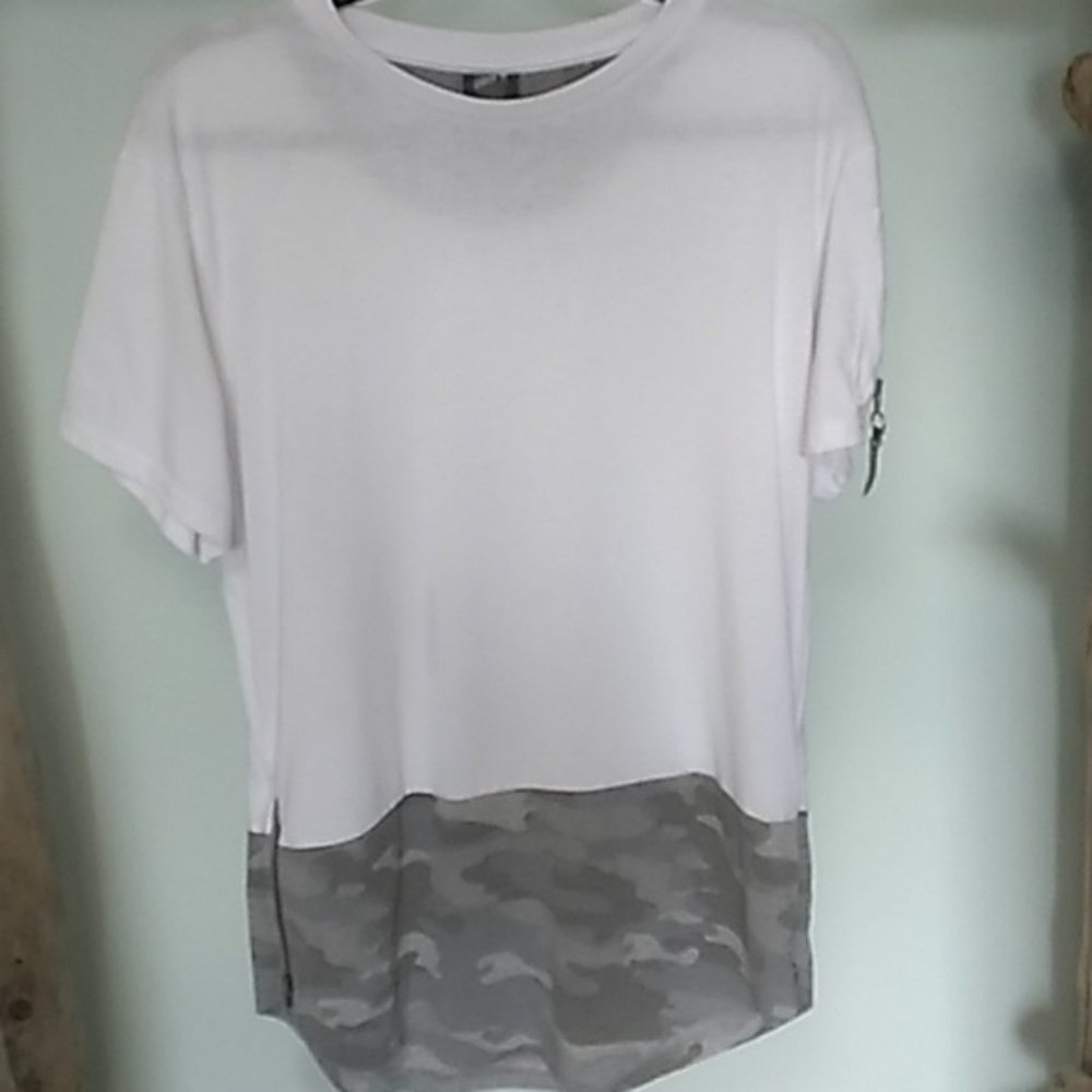 Urban Id Longline 2 Tone White And Camo Short Sleeve Crew Neck